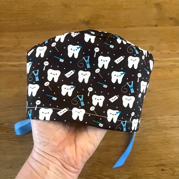 NWOT 10 Scrub Caps Bundle 5 ponytail style + 5 euro style, surgical caps - Picture 14 of 16